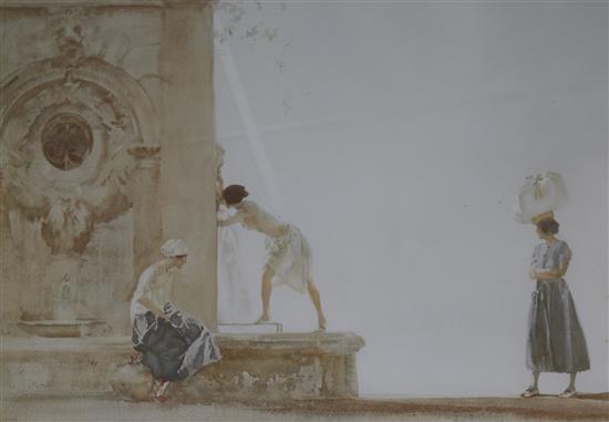 William Russell Flint, Classical Scene with figures in ruins, Signed in pencil in the margin lower right, 42 x 51cm